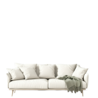Cozy sofa with decorative pillows and greenery on a bright Transparent background, Sofa and plant on png