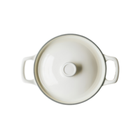 White ceramic cooking pot on a plain background, ideal for various culinary uses in modern kitchens, White ceramic cooking pot or saucepan isolated on Transparent background top view, png
