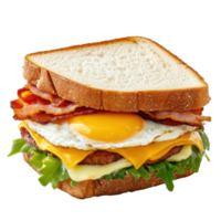Savory bacon, egg, and cheese sandwich served on fresh bread, perfect for breakfast or lunch, Sandwich with bacon, cheese and egg isolated on Transparent background, background png