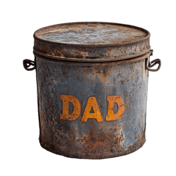 rostig behållare med pappa skriven i djärv brev framkallar nostalgi och värme i en enkel design, rostig behållare med de ord pappa skriven på Det, transparent bakgrund png