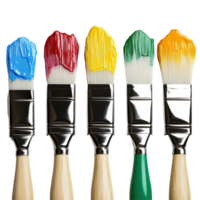 Colorful row of paint brushes displaying vibrant paint on a Transparent background, row paint brushes with different colors paint, background png