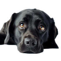 Sad Labrador retriever rests on a Transparent background, conveying a feeling of longing and emotion, Sad Labrador retriever on background png