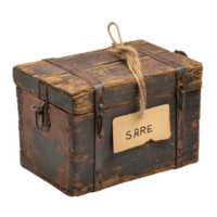 Wooden box with a spare sign on a simple Transparent background highlighting rustic charm, wooden box with a sign that says spare, background png