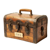Wooden trunk with lock and sign displaying foot for storage and decoration purposes, wooden trunk with a lock and a sign that says foot, Transparent background png