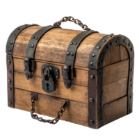 Wooden chest secured with a lock and chain on a Transparent background, wooden chest with a lock and a chain, background png