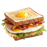Delicious sandwich stacked with bacon, cheese, and egg on a Transparent background, Sandwich with bacon, cheese and egg on a png