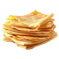 Stack of thin crepes stacked on a Transparent background ready for serving or filling with various ingredients, Stack thin crepes isolated on png
