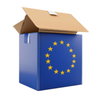 Voting ballot box featuring the European Union flag isolated on Transparent background for electoral activities, Voting ballot box with EU flag, isolated on png