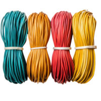 Colorful electrical wires neatly arranged on a white surface for home or industrial use, row colored electrical wires on a white surface, Transparent background png