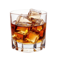 Enjoying a glass of whiskey on the rocks isolated against a Transparent background, whiskey with ice cubesisolated on background png