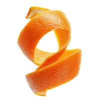 Spiral orange peel twist isolated on a Transparent background showcasing vibrant color and texture, Spiral orange peel twist isolated on png