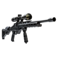 Scopemounted precision rifle with advanced optics in a minimalist Transparent background, Scope-mounted rifle with detailed optics, background png