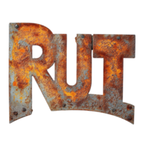 Rusted metal sign with the word rust highlighted in vivid detail against a plain background, rusted metal sign with the word rust written on it, Transparent background png