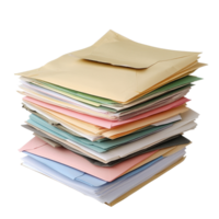 Stack of assorted envelopes and documents on a neutral background ready for organization or mailing, Stack Envelopes , Files , Documents, Transparent background png