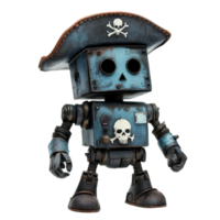 Toy robot wearing a pirate hat with a skull design on a Transparent background creates a whimsical vibe, toy robot with a pirate hat and a skull, png