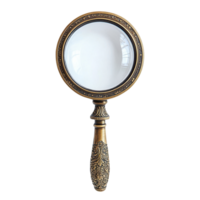 Vintage retro style magnifying glass lens with ornate detailing and handle perfect for collectors and enthusiasts, Vintage Retro Style Magnifying Glass Lens - Transparent background, background png