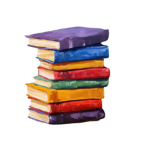 Stacked colored study books arranged neatly on a desk in a study room setting, stack colored study books png