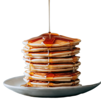 Indulgent stack of pancakes drizzled with golden syrup for a delightful breakfast experience, stack pancakes with syrup and syrup drizzle on top, Transparent background, background png