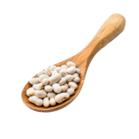 White beans in a wooden spoon on a clean Transparent background for culinary uses, white beans in wood spoon isolated on background png