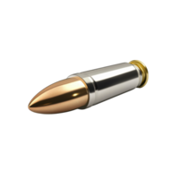 Speeding bullet side view with metallic casing and pointed tip isolated on Transparent background, Speeding Bullet Side View Isolated on png