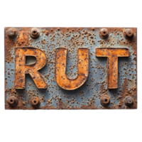 Rusted metal sign displaying the word rust found in an abandoned industrial area, rusted metal sign with the word rust written on it, Transparent background png