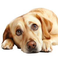 Sad Labrador retriever with expressive eyes resting on a Transparent background, Sad Labrador retriever on background png