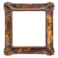 Vintage rusty metal frame isolated on Transparent background with intricate detailing and aged texture for decorative use, Vintage rusty metal frame isolated on png