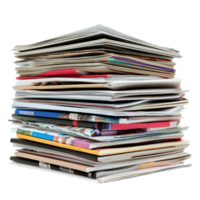 Neatly stacked papers and magazines with a clean Transparent background showcasing various publications and colors, Stack papers and magazines, background png