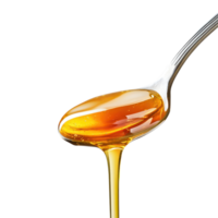 Delicious honey drips from the spoon creating a mesmerizing golden stream, spoon with honey on it and a liquid pouring from it, Transparent background png