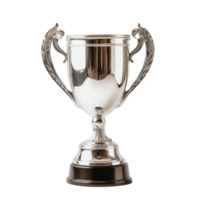 Shiny silver trophy prominently displayed on a Transparent background, showcasing craftsmanship and elegance, Shiny Silver Trophy on Display, background png