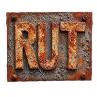 Rusted metal sign featuring the word rust displayed against a textured background, rusted metal sign with the word rust written on it, Transparent background png