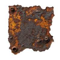 Rusty metal fragment with varied textures and vibrant colors isolated on Transparent background, rust isolated on background png
