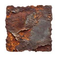 Rusty metal plate with textured surface showcasing vivid colors isolated on Transparent background for creative use, Rusty metal plate isolated on png