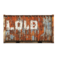 Rusty shipping container with load painted on the side in a weathered industrial environment, rusty container with the word load written on it, Transparent background png