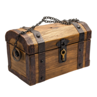 Wooden chest with a lock and chain against a Transparent background showcasing craftsmanship and design details, wooden chest with a lock and a chain, background png