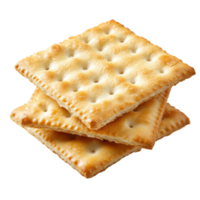Saltine cracker stacked on a Transparent background showcasing its texture and light golden color, Saltine cracker isolated on png