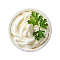 Delicious sour cream topped with fresh parsley on a Transparent background for culinary presentations, Sour cream with parsley isolated on png
