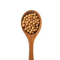Soybeans in a wooden spoon surrounded by scattered beans on a Transparent background, soybeans in wood spoon on background png