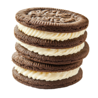 Delicious sandwich cookies with creamy filling stacked in perfect arrangement on Transparent background, Sandwich cookies with cream isolated on background png