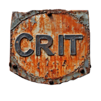 Rusty metal sign with the word critic displayed prominently against a Transparent background, rusty sign with the word critic on it, background png