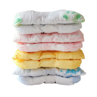 Stack of colorful classic diapers and child's underpants arranged neatly for easy selection and use, Stack classic diapers. child's underpants png