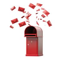 Creative display of a red mailbox with flying envelopes against a Transparent background, backgrounding a red mailbox with envelopes flying out on a transparent background png