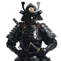 Samurai armor with helmet and katana on Transparent background showcasing traditional warrior attire and weaponry, Samurai Armor with Helmet and Katana, png