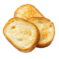 Round toasts made from white bread on a clean Transparent background displaying texture and color contrast, Round toasts white bread isolated on png