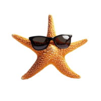 Starfish enjoys summer vibes wearing sunglasses on a bright Transparent background, Starfish wearing Sunglasses on png