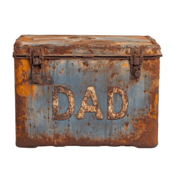 rostig behållare med de ord pappa framträdande visas i riden brev och en urblekt blå bakgrund, rostig behållare med de ord pappa skriven på Det, transparent bakgrund png