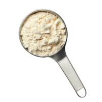 Whey protein scoop isolated on Transparent background showcasing nutritional supplement for fitness enthusiasts, whey protein in scoop isolated on background png