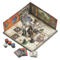 Explore an immersive RPG board game with detailed miniatures and maps on a Transparent background, RPG board game, background png