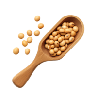 Soybeans in a wooden scoop with additional soybeans scattered on a Transparent background, soy bean in wood scoopisolated on background png