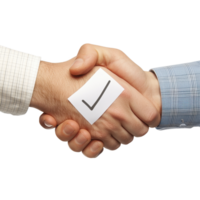 Handshake symbolizes agreement with a check mark on a Transparent background representing success and collaboration, background a handshake with a check mark transparent png